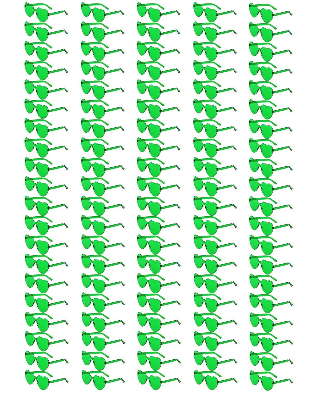 2611 100 Pairs Green Heart Sunglasses Bulk , Fun Trendy Rimless St.